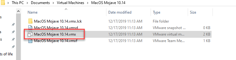 Edit MacOS Mojave VMX File