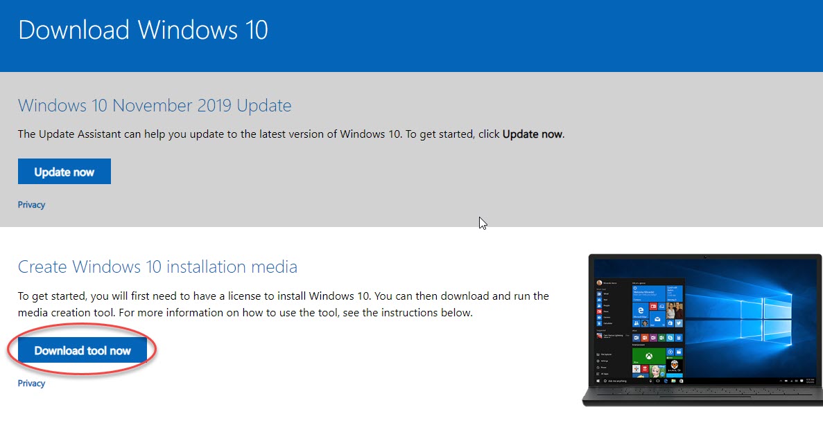 media creation tools to download windows 10